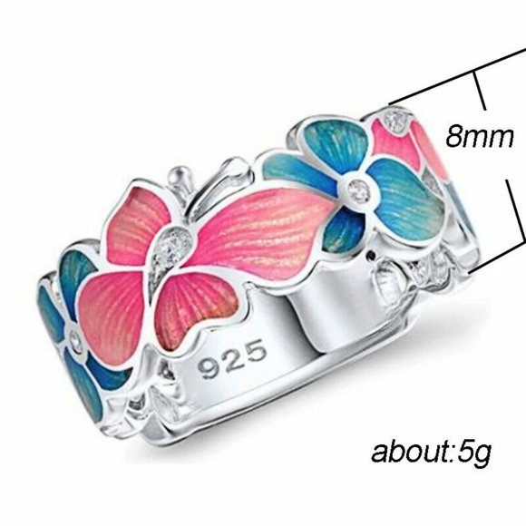 Stunning 925 Silver White Sapphire Butterfly Ring - Picture 2 of 2